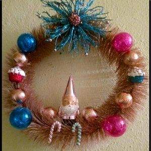 Handmade pink wreath (glitter on wreath, not showing up in pics)